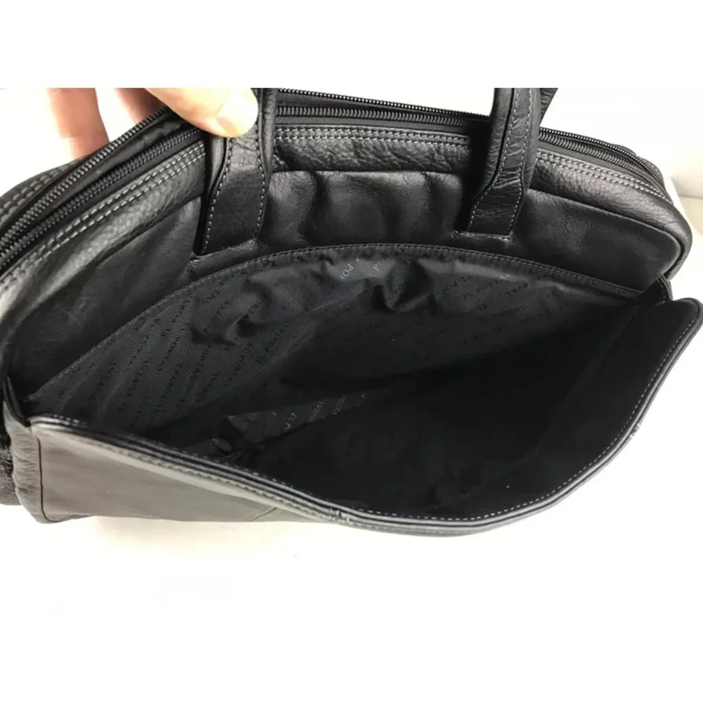 El Portal‎ Unisex Black Leather Inner Pockets Top Handle Briefcase Document Case